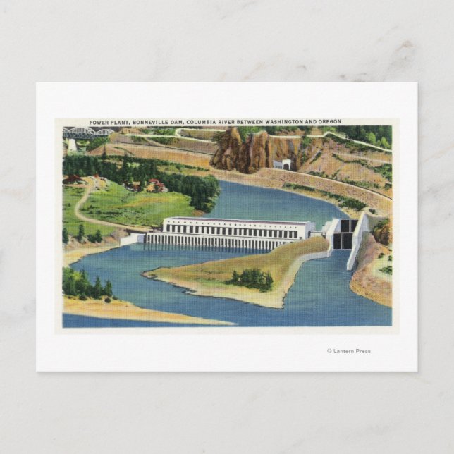 Aerial View of the Bonneville Dam Power Plant Postcard (Front)