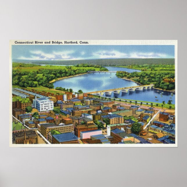 Aerial View of the City and the Connecticut Poster (Front)