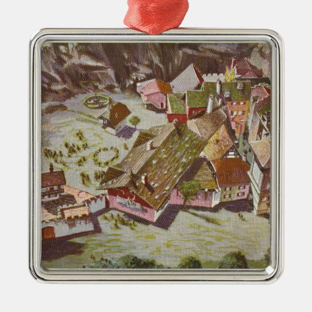 Aerial View of the Swiss Village Metal Tree Decoration (Front)