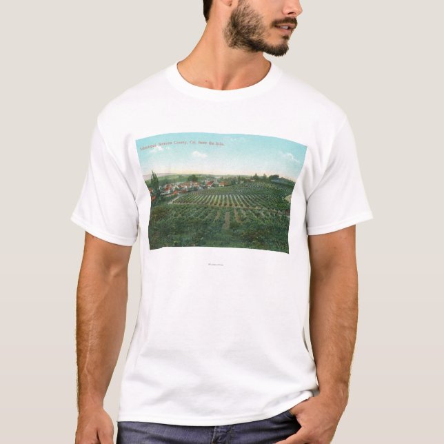 Aerial View of Town, Sonoma County from the Hill T-Shirt (Front)