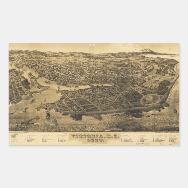 Aerial View of Victoria, B.C., Canada (1889) Rectangular Sticker (Front)