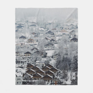AERIAL VIEW OF VILLAGE COVERED WITH SNOW FLEECE BLANKET