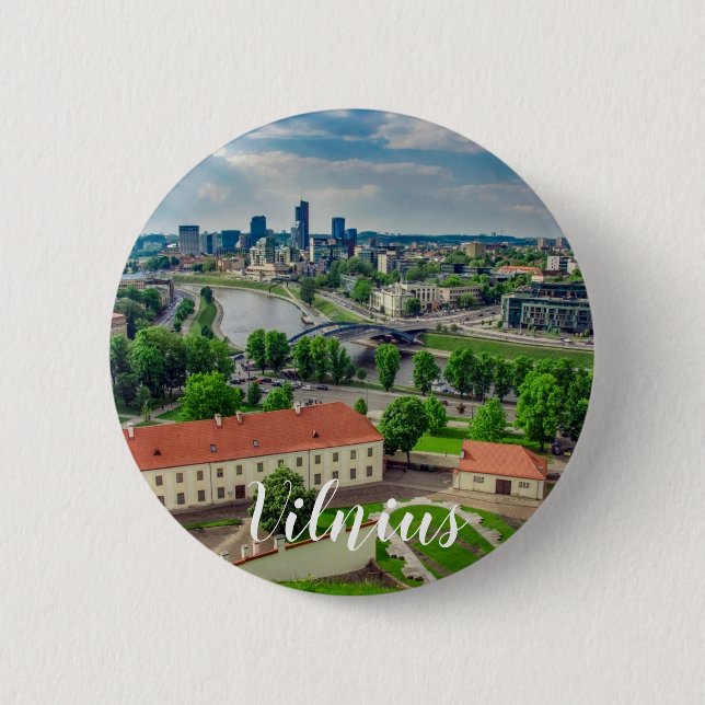 Aerial view of Vilnius, Lithuania 6 Cm Round Badge (Front)