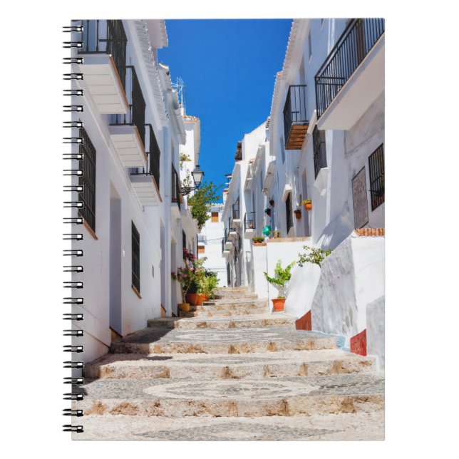 Aerial view of white city Frigiliana in sunny day  Notebook (Front)