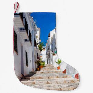 Aerial view of white city Frigiliana in sunny day Small Christmas Stocking