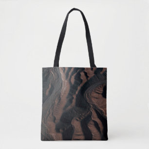 Aerial view photography of mountain tote bag