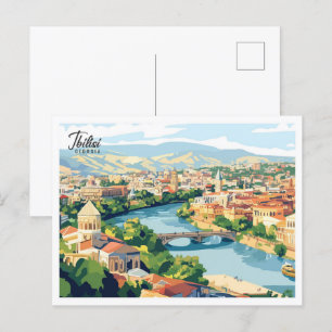 Aerial View Tbilisi Georgia Illustration Travel Postcard