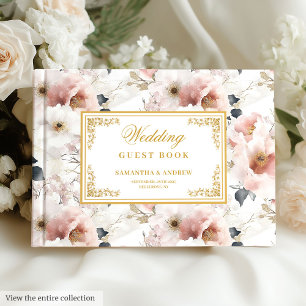 Aerial watercolor dusty pink gold wedding guest book