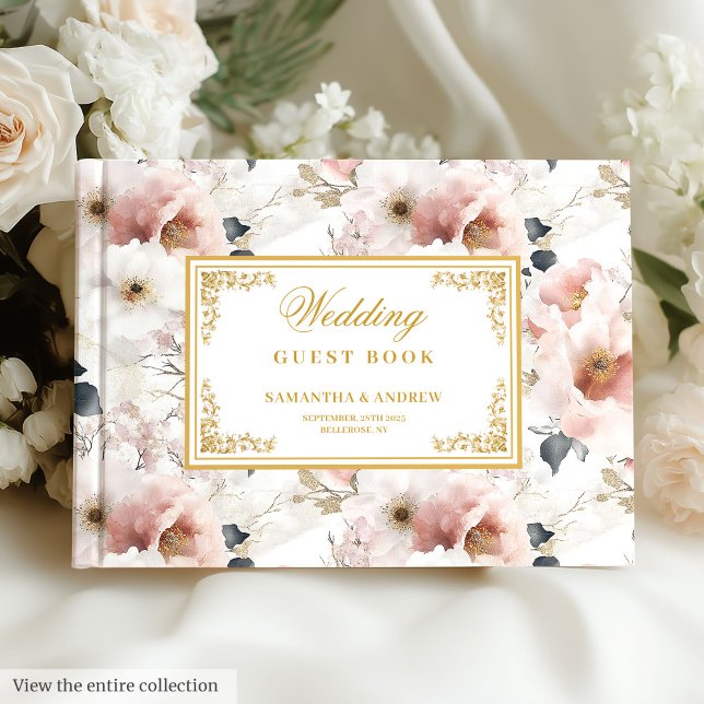 Aerial watercolor dusty pink gold wedding   guest book (Aerial watercolor dusty pink gold wedding Guest Book )
