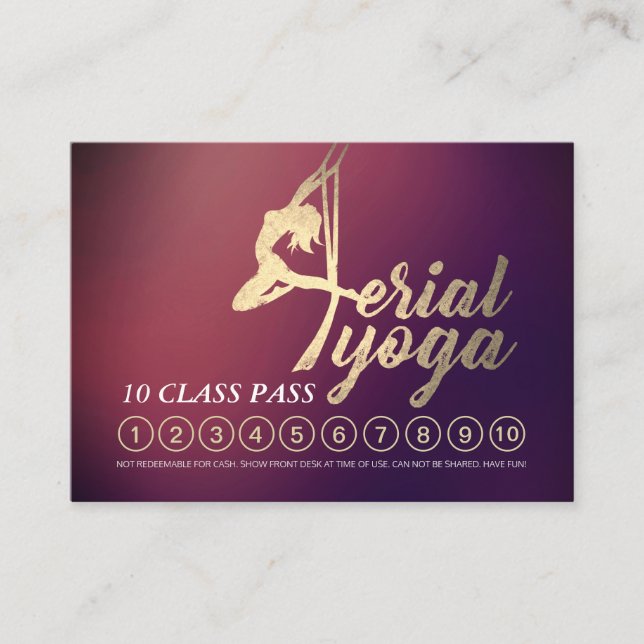 Aerial YOGA Instructor 10 Class Pass Appointment Loyalty Card (Front)