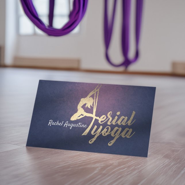 Aerial Yoga Instructor Pilates Fitness Purple Gold Business Card (Creator Uploaded)