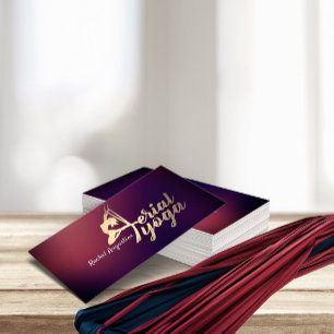 Aerial Yoga Instructor Pilates Fitness Purple Gold Business Card
