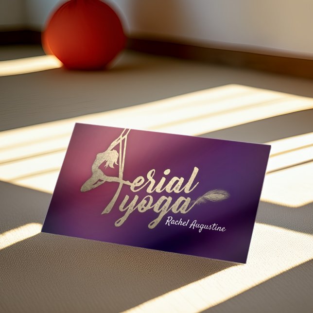 Aerial Yoga Instructor Pilates Fitness Purple Gold Loyalty Card (Creator Uploaded)