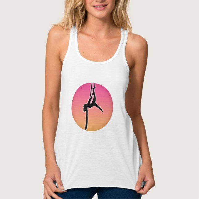 Aerialist on Aerial Silks silhouette dancer pose Singlet (Front)