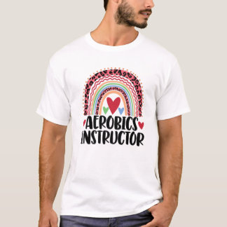 Aerobics Instructor Rainbow Funny Women Leopard Ra T-Shirt