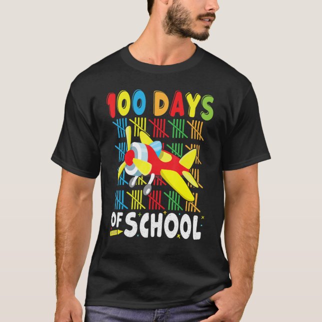 Aeroplane 100 Days of School Apparel for Teachers  T-Shirt (Front)