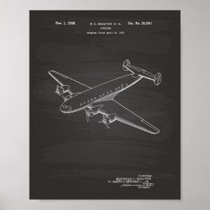 Aeroplane 1938 Patent Art Chalkboard Poster