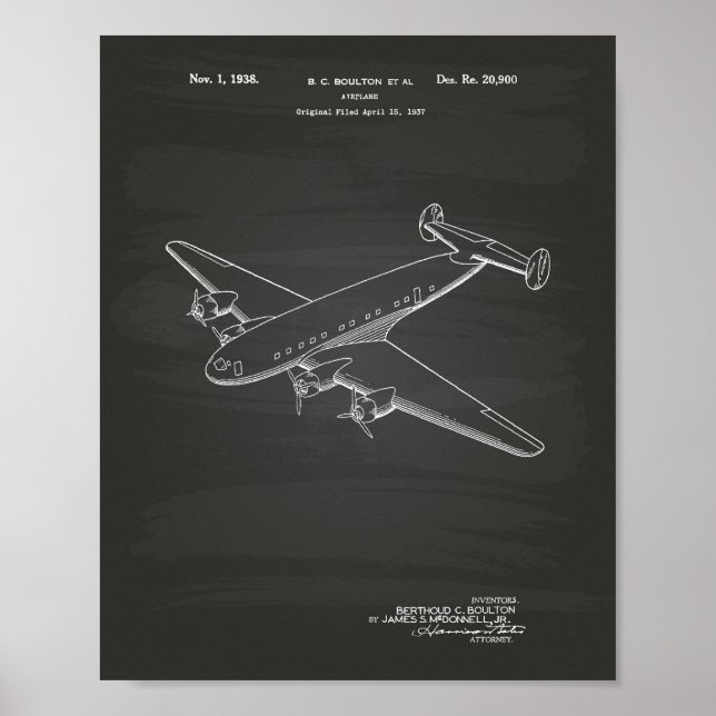 Aeroplane 1938 Patent Art Chalkboard Poster (Front)