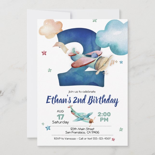 Aeroplane 2nd Birthday Invitation - Aeroplane Them (Front)