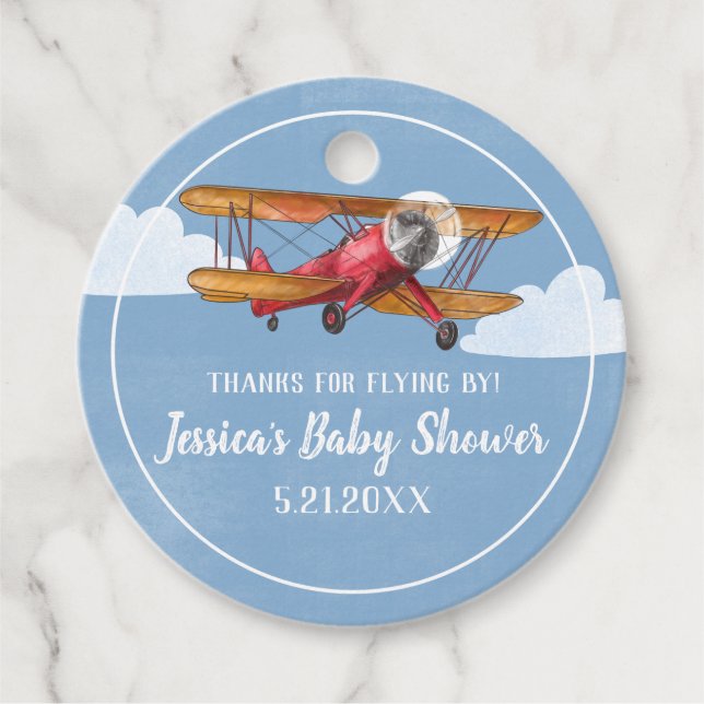 Aeroplane Adventure Baby Shower Favour Tags (Front)