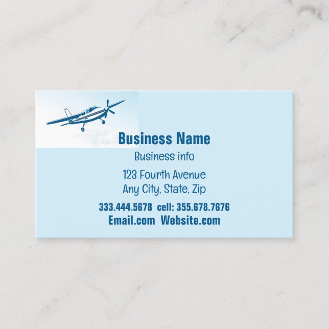 Aeroplane Aircraft Flying School Instructor Business Card (Front)