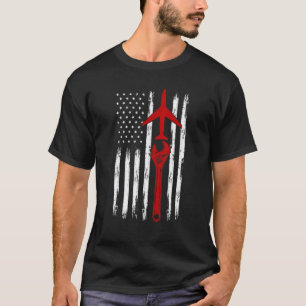 Aeroplane Aircraft Mechanic Usa American Flag 4th T-Shirt