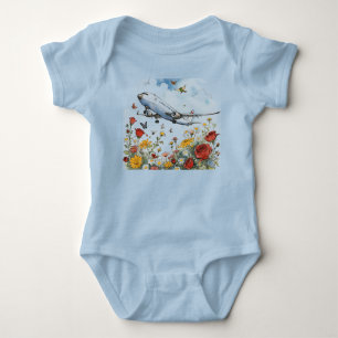 Aeroplane Airliner Taking Off Over Roses Baby Bodysuit