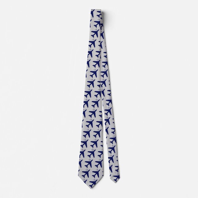 aeroplane and compass design dark Blue Tie (Front)