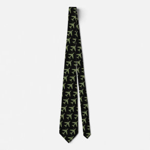 aeroplane and compass design green tie