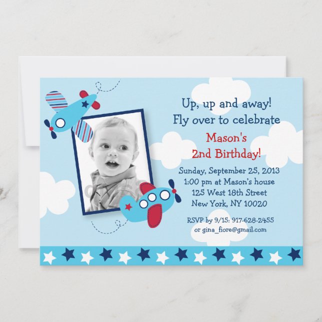 Aeroplane Aviator Boy Photo Birthday Invitations (Front)