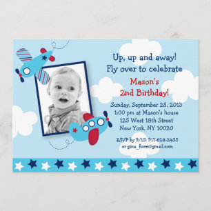 Aeroplane Aviator Boy Photo Birthday Invitations