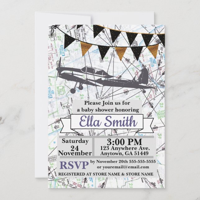 Aeroplane Baby Girl Shower Invitations (Front)