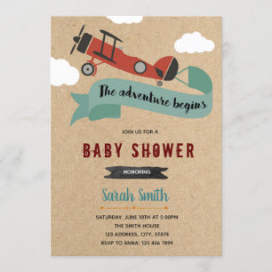 Aeroplane baby shower birthday invitation