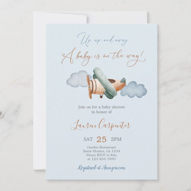 Aeroplane Baby Shower Boy Invitation (Front)