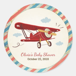 Aeroplane baby shower favour tag Sticker Adventure