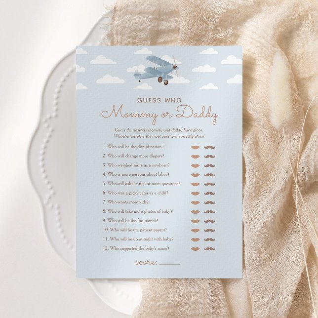 Aeroplane Baby Shower Guess Who Mummy or Daddy Gam Invitation (Creator Uploaded)