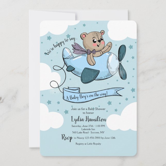 Aeroplane Baby Shower Invitation (Front)