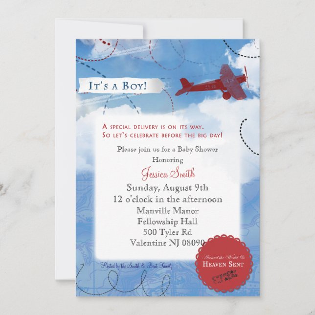 Aeroplane Baby Shower Invitation (Front)