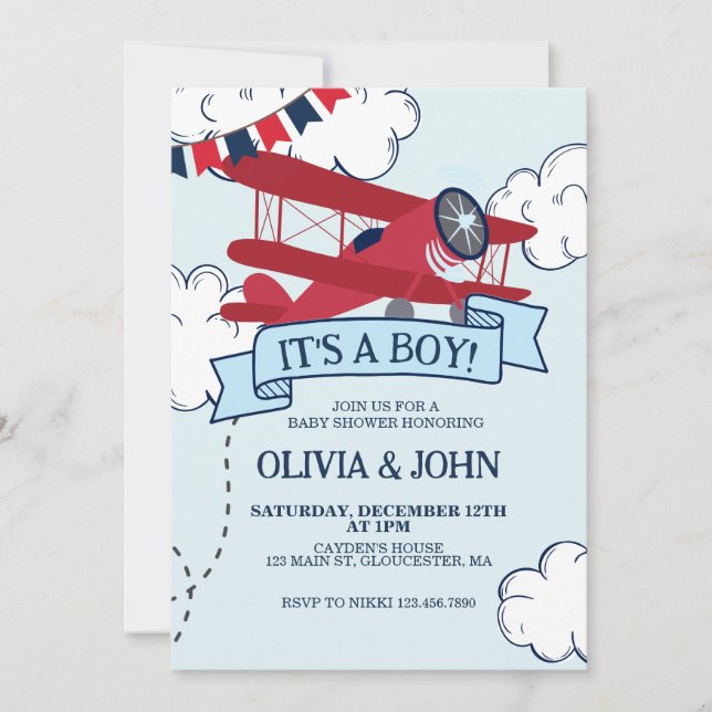 Aeroplane Baby Shower Invitation (Front)