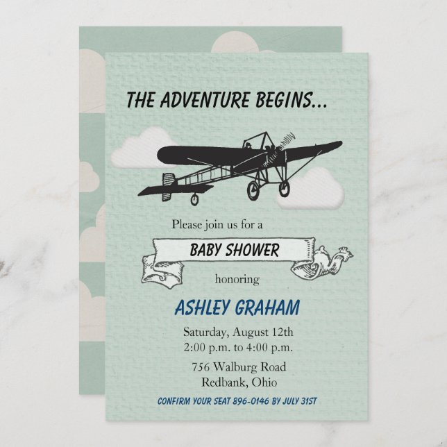 Aeroplane Baby Shower Invitation (Front/Back)