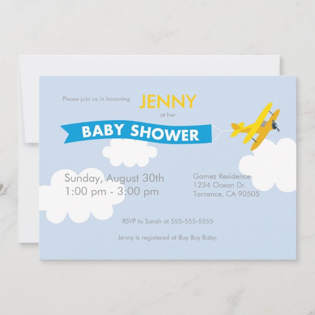 Aeroplane Baby Shower Invitation (Front)