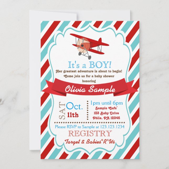 Aeroplane Baby Shower Invitation (Front)