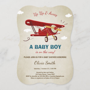 Aeroplane Baby Shower Invitation Travel Adventure