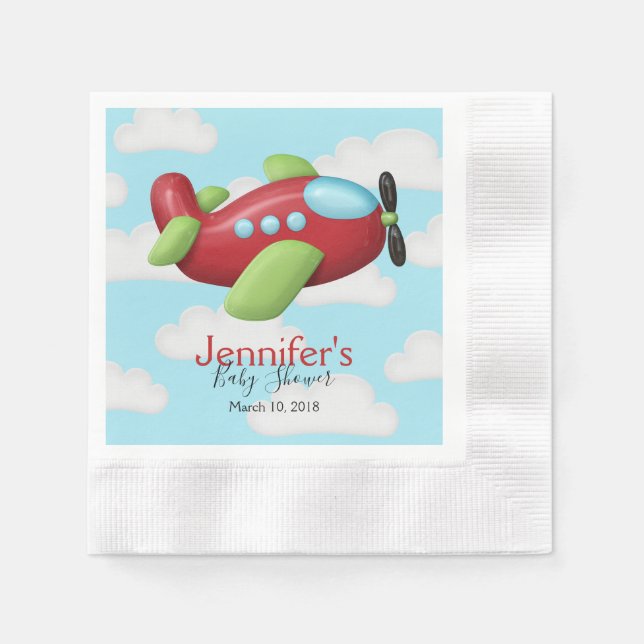 Aeroplane baby shower napkins (Front)