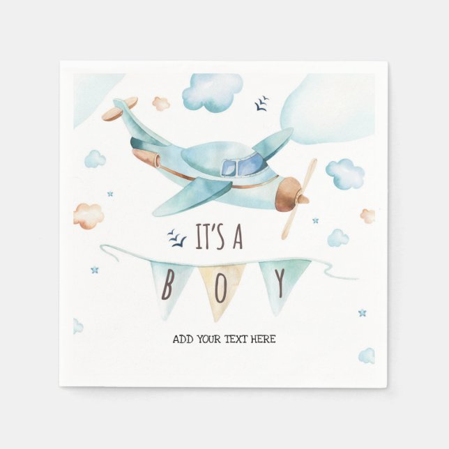 Aeroplane Baby Shower Napkins - It's a Boy (Front)