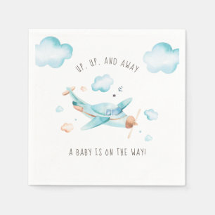 Aeroplane Baby Shower Sky Blue Celebration Napkin