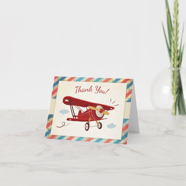 Aeroplane Baby shower Thank you card Adventure Map (Front)