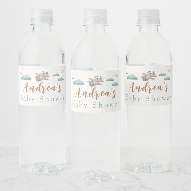 Aeroplane Baby Shower Water Bottle Label (Bottles)