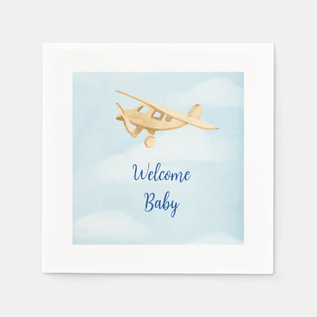 Aeroplane Baby Shower Watercolor Napkins (Front)