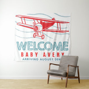 Aeroplane Baby Shower Welcome Baby Tapestry
